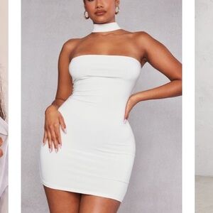 PrettyLittleThing White Slinky Choker Neck Bodycon Dress NWT